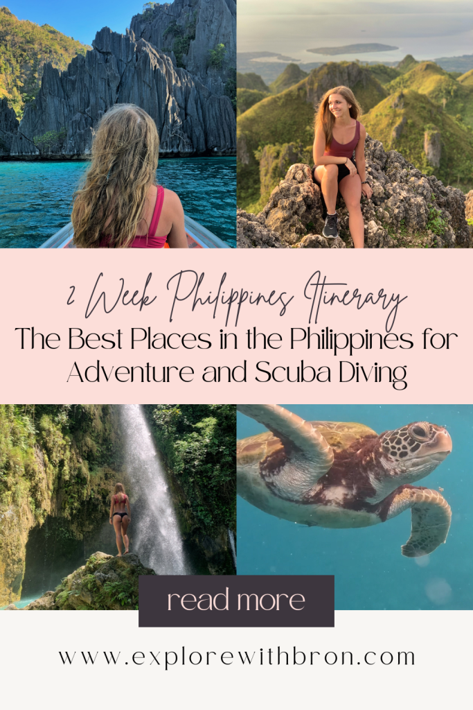 2 week Philippines itinerary for adventure and scuba diving. Includes Coron's wreck diving, Cebu's cliff jumping and Moalboal's sardine run.